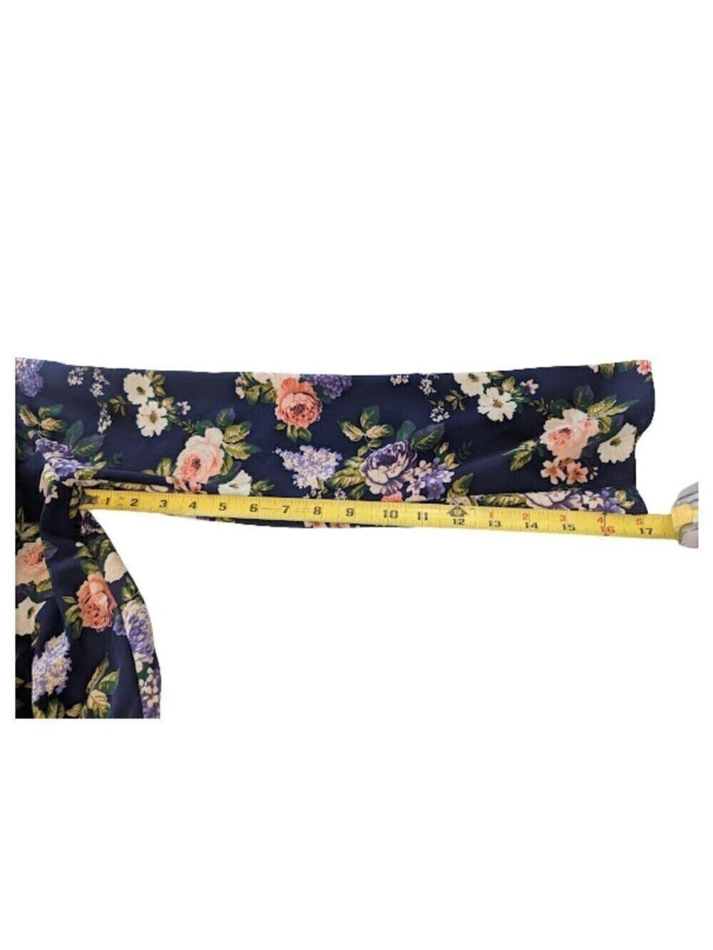 Honey Punch Navy Floral Wrap Romper – Long Sleeve, Ruffle Hem, Boho Romantic - Picture 6 of 8